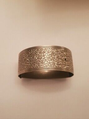 Vintage Textured Silver-Tone Wide Cuff Bracelet